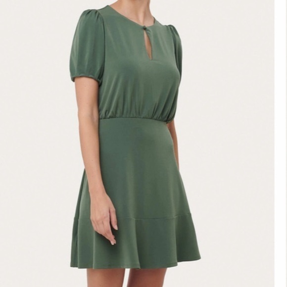 LOFT Green Short Sleeve Fit & Flare Mini Shift Dress - Picture 1 of 10